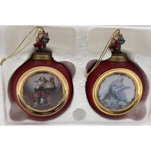 2 Norman Rockwell Santa Consulting Globe/ Santa’s Christmas List  Ornaments 1998